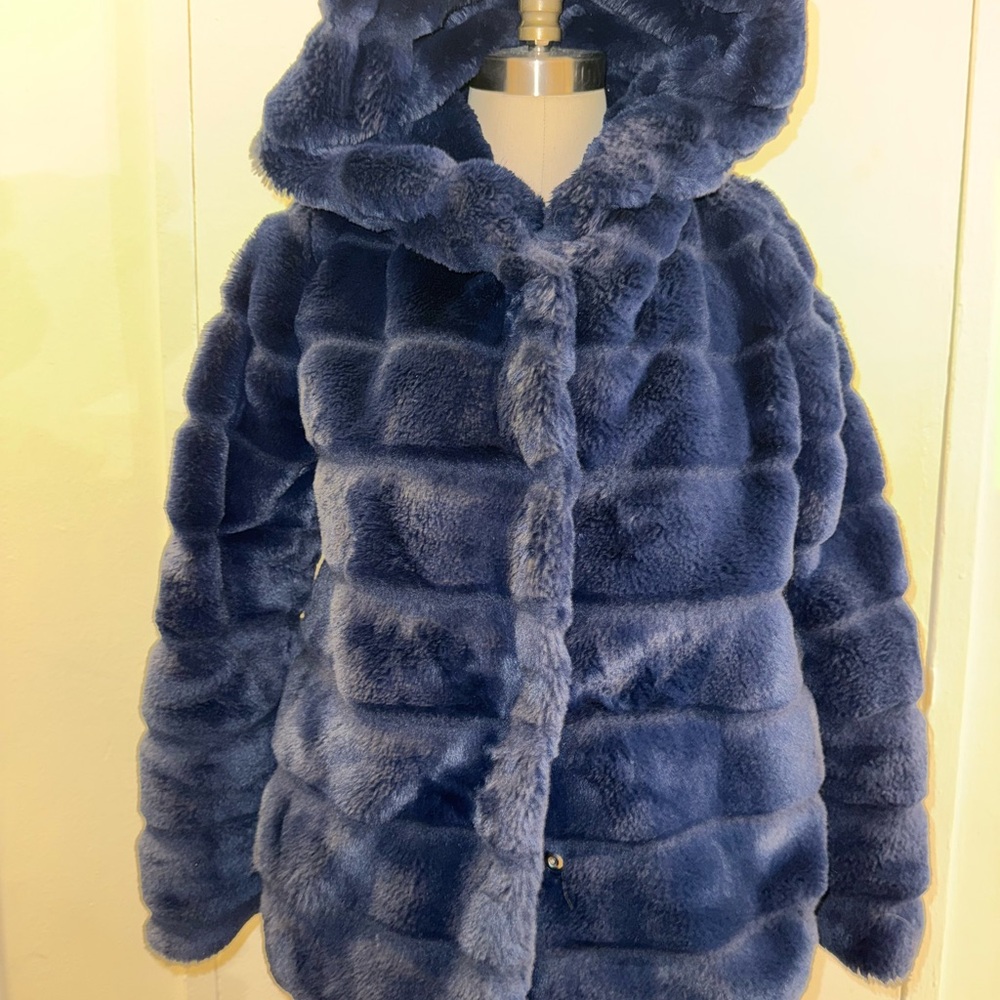 Apparis Plush Blue Faux Fur Hooded Jacket